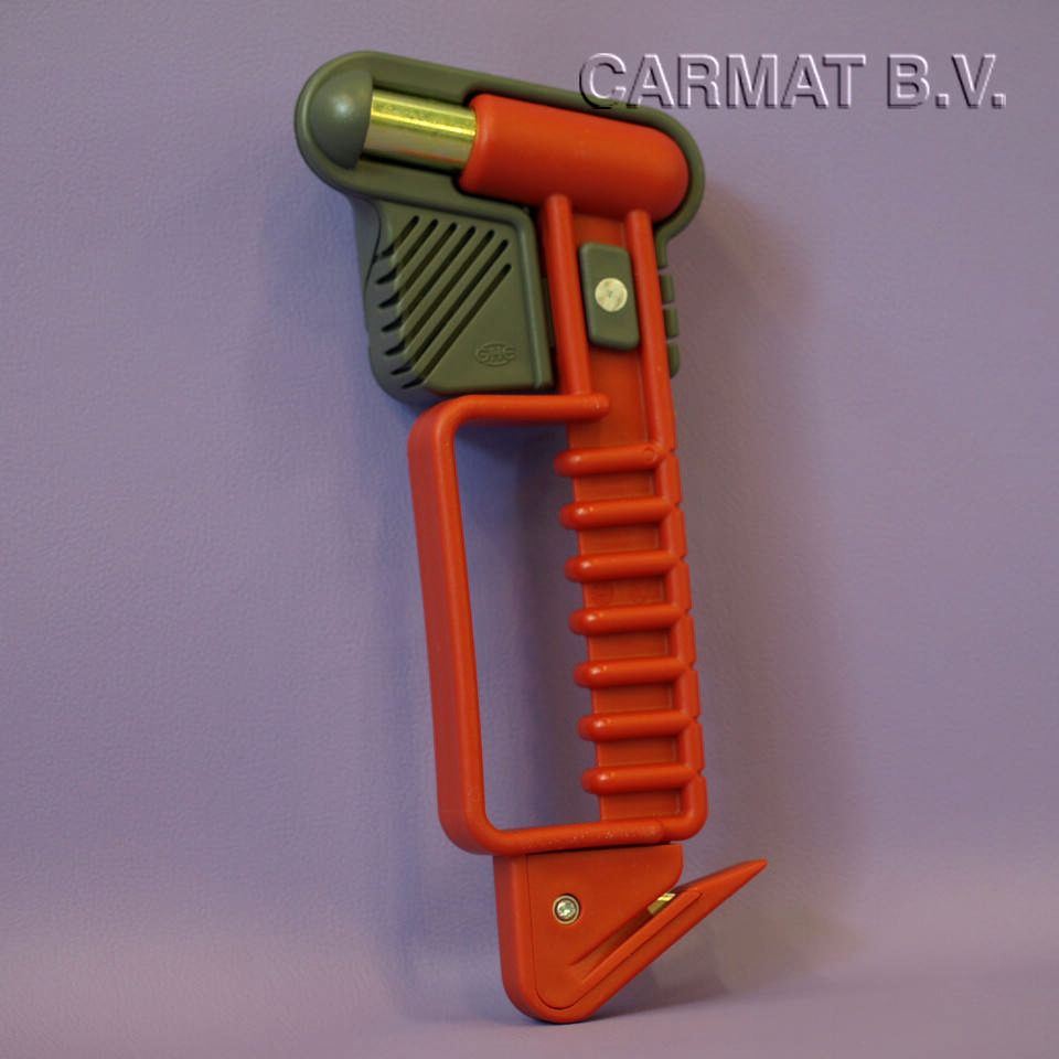 Emergency hammer w/ anti-theft feature & seat-belt cutter