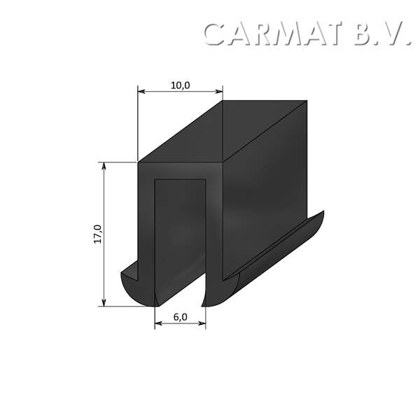 U rubber profile Without insert Black onr request per/100M