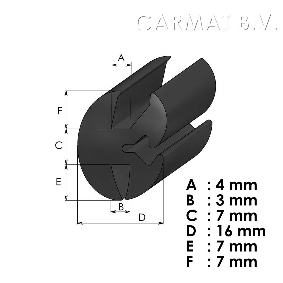 Peesrubberprofiel 7profiles 4/3 mm afname per/20M
