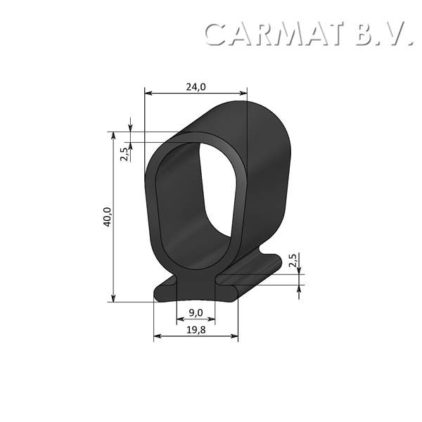 Sealing rubber profile 60 Sh Black
