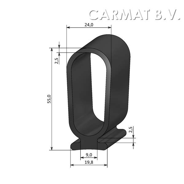 Sealing rubber profile 60 Sh Black