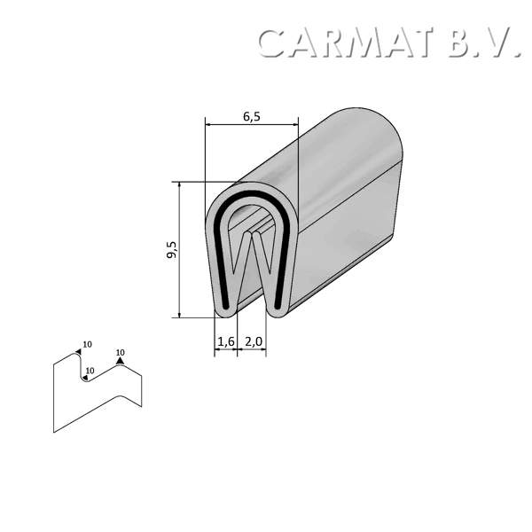 Edge protector PVC 1-2 MM white/grey S.U./100M