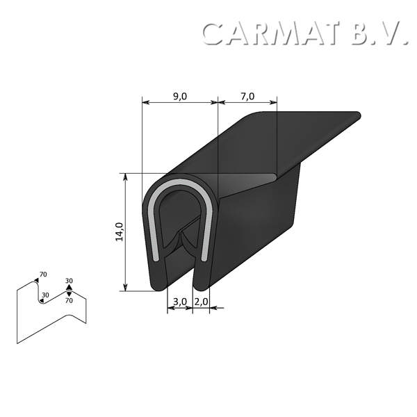 Sealing section PVC/rubber1-3MM sealing lip on sideS.U./100M