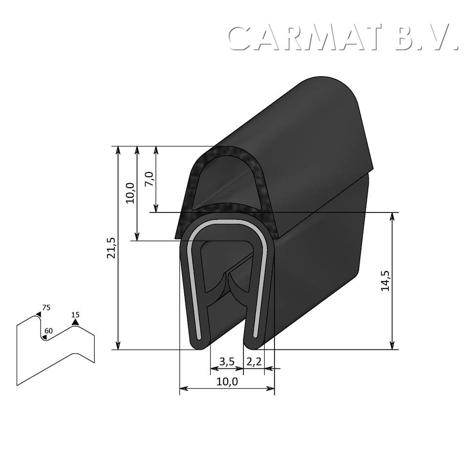 Sealing section PVC/rubber 1-4 MM bulb on top S.U./20M