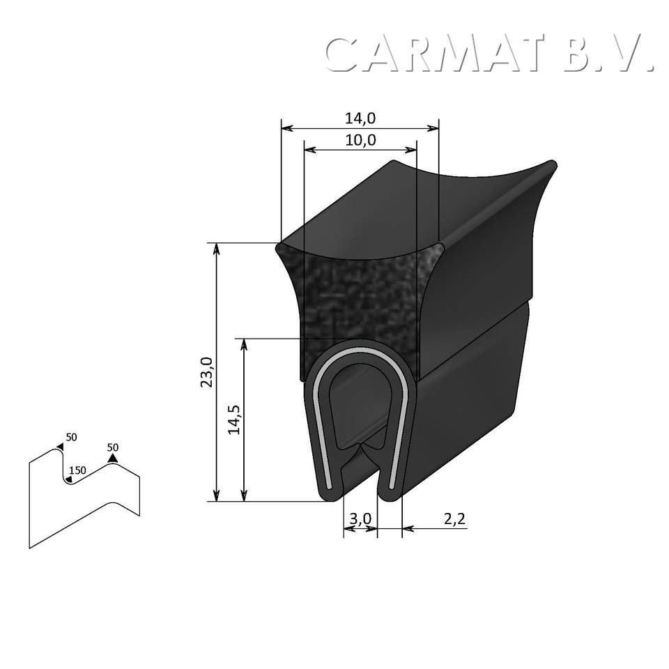 Sealing section PVC/rubber 1-4 MM top bulb S.U./50M