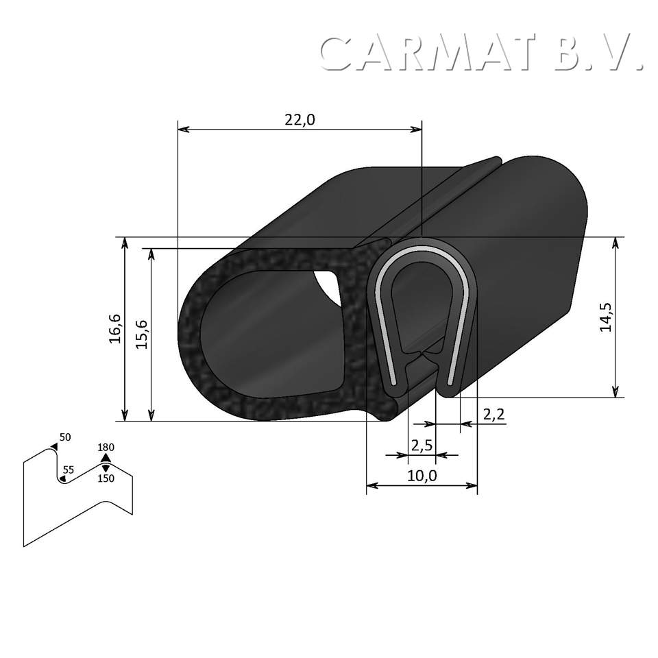Sealing section PVC/rubber 1-4 MM side bulb S.U./50M