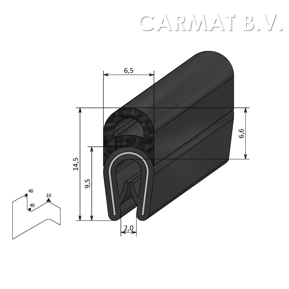 Sealing section PVC/rubber 1-2 MM top bulb S.U./100M