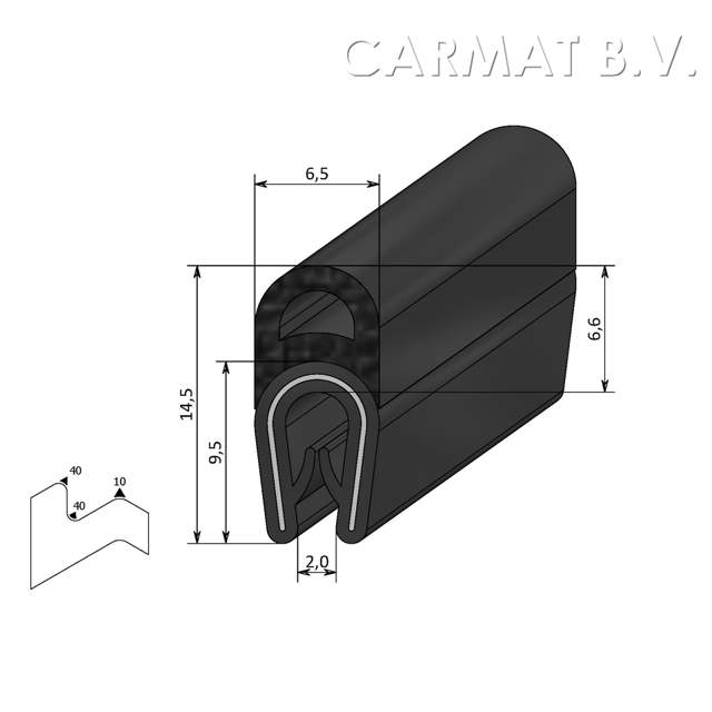 Sealing section PVC/rubber 1-2 MM top bulb S.U./100M