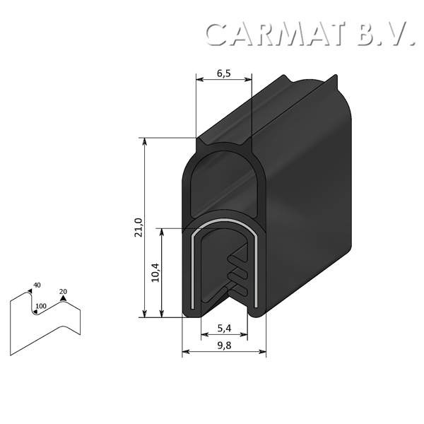 Sealing section rubber 0,8-3 MM top bulb S.U./50M (alt=93)