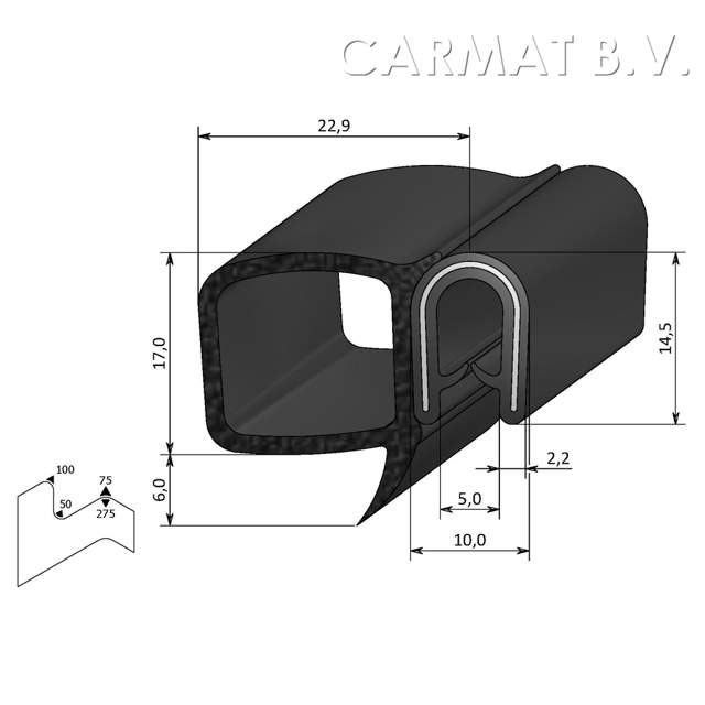 Sealing section PVC/rubber 1-4 MM side bulb S.U./25M