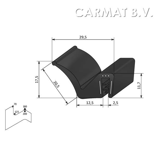 Sealing section rubber 1-3 MM sealing lip on side S.U./50M