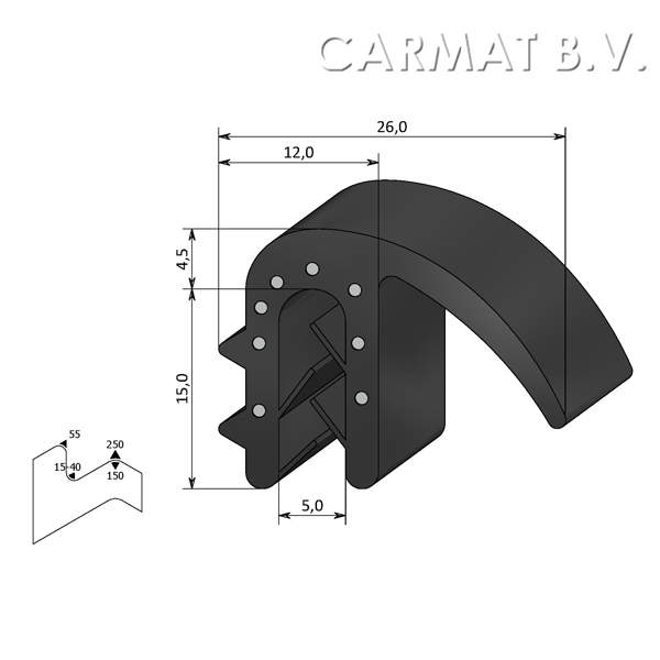 Sealing section rubber 1-4 MM sealing lip on side S.U./25M