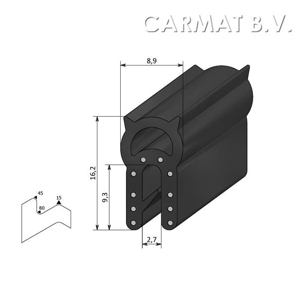 Sealing section rubber 0,5-2 MM top bulb S.U./50M