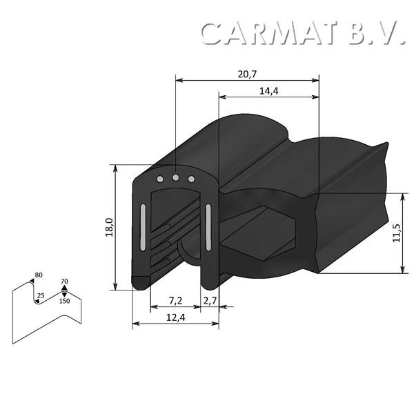 Sealing section rubber 3-5 MM side bulb S.U./50M