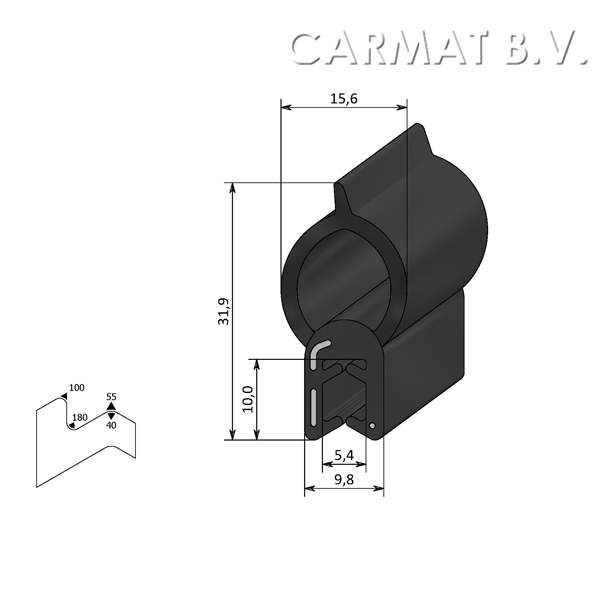 Sealing section rubber 2,5-3,5 MM bulb on top S.U./20M