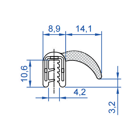 Sealing profile with sealing lip on side Steel insert Black
