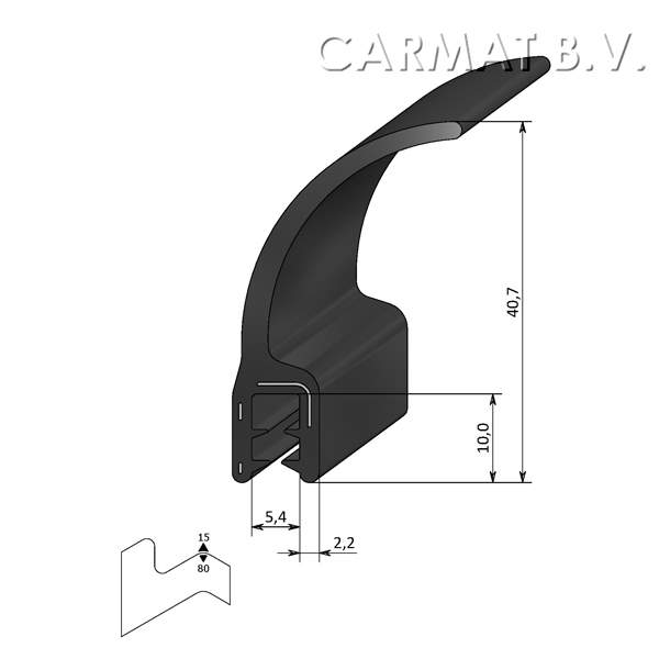 Sealing section rubber 2-4 MM sealing lip on top S.U./50M