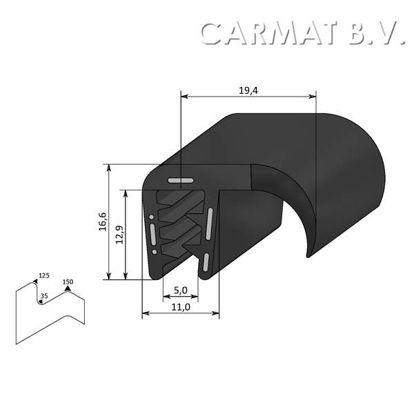 Sealing section rubber 2-4 MM sealing lip on side S.U./50M