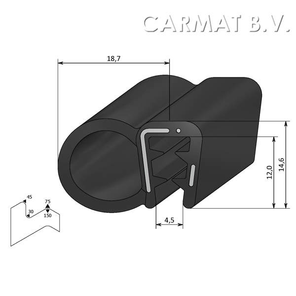 Sealing section rubber 2-4 MM side bulb S.U./50M