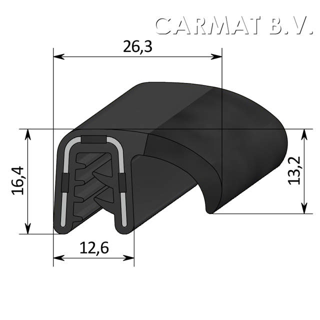 Sealing section rubber 3-4MM sealing lip on side S.U.on req.