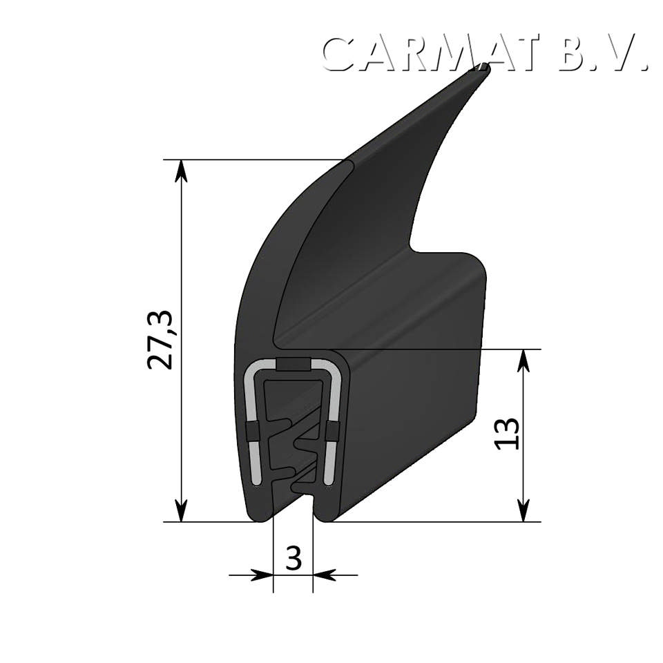 Sealing section rubber 1-3MM sealing lip on top S.U. on req.