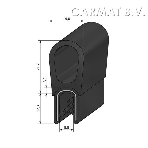 Sealing section PVC/rubber 1-4 MM top bulb S.U./50M
