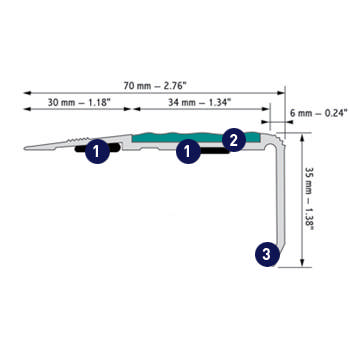 Gerflor Taraflex Aluminium stairnose w/ Hotmelt