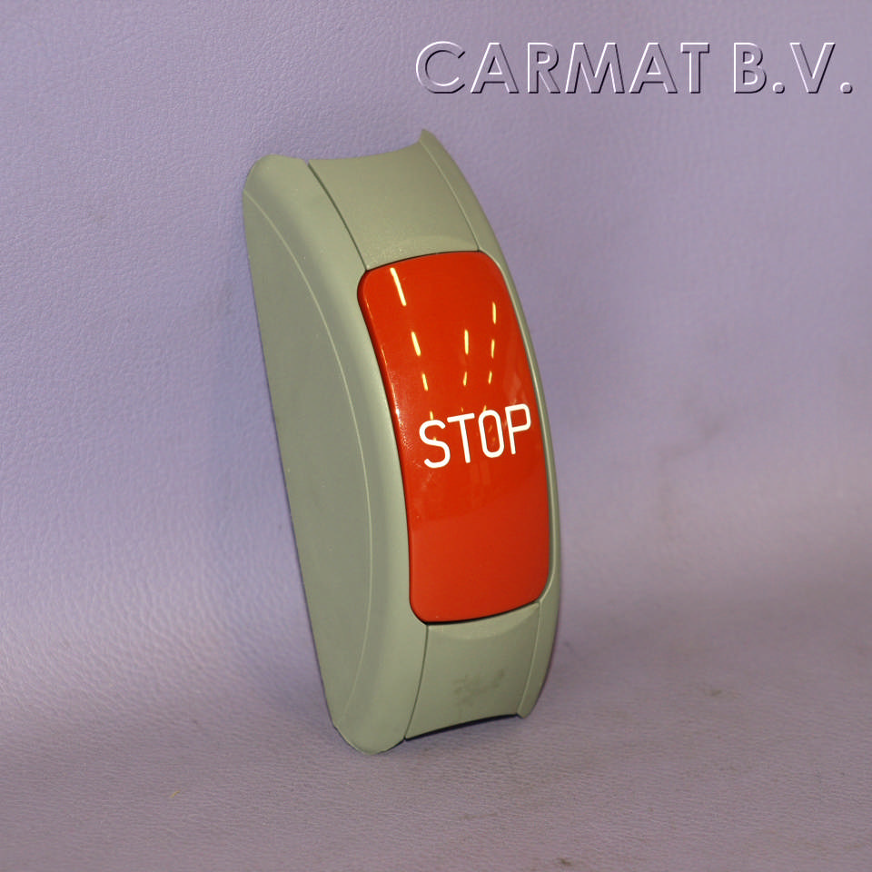 Push button NEW f/ tube, grey house, red button w/ STOP