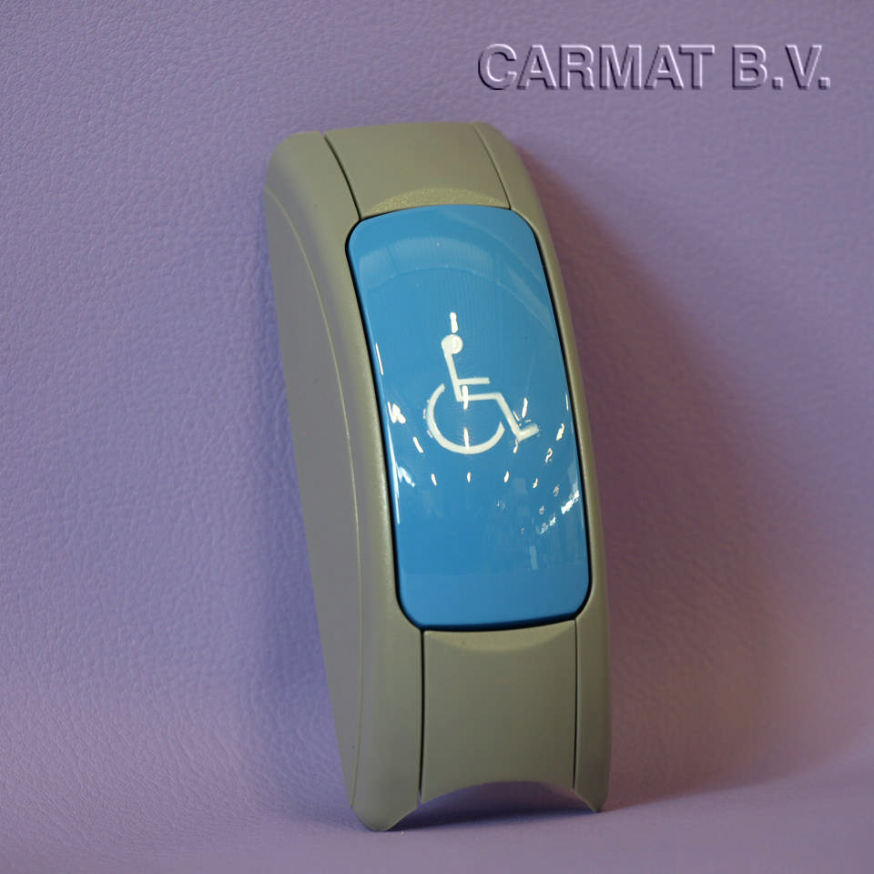 Push button NEW f/ tube, grey house, blue button w/ wheelch