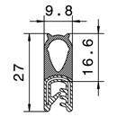 Sealing section rubber 1,5-3MM top bulb DIN EN45545-2 SU/50M