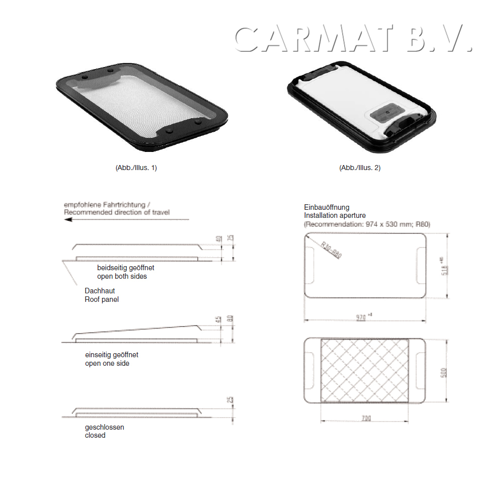 Roof hatch Manual (500 x 500 mm) Carmat